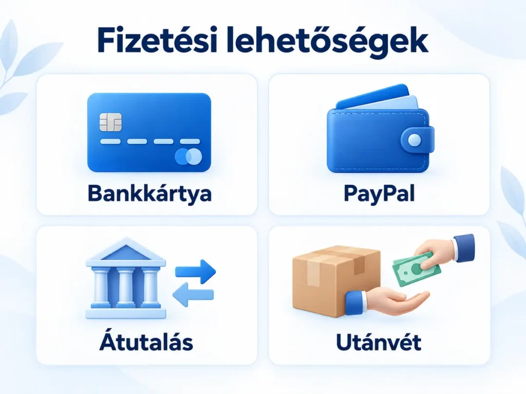 Többféle fizetési mód is elérhető. Válaszd ki a neked leginkább megfelelőt!